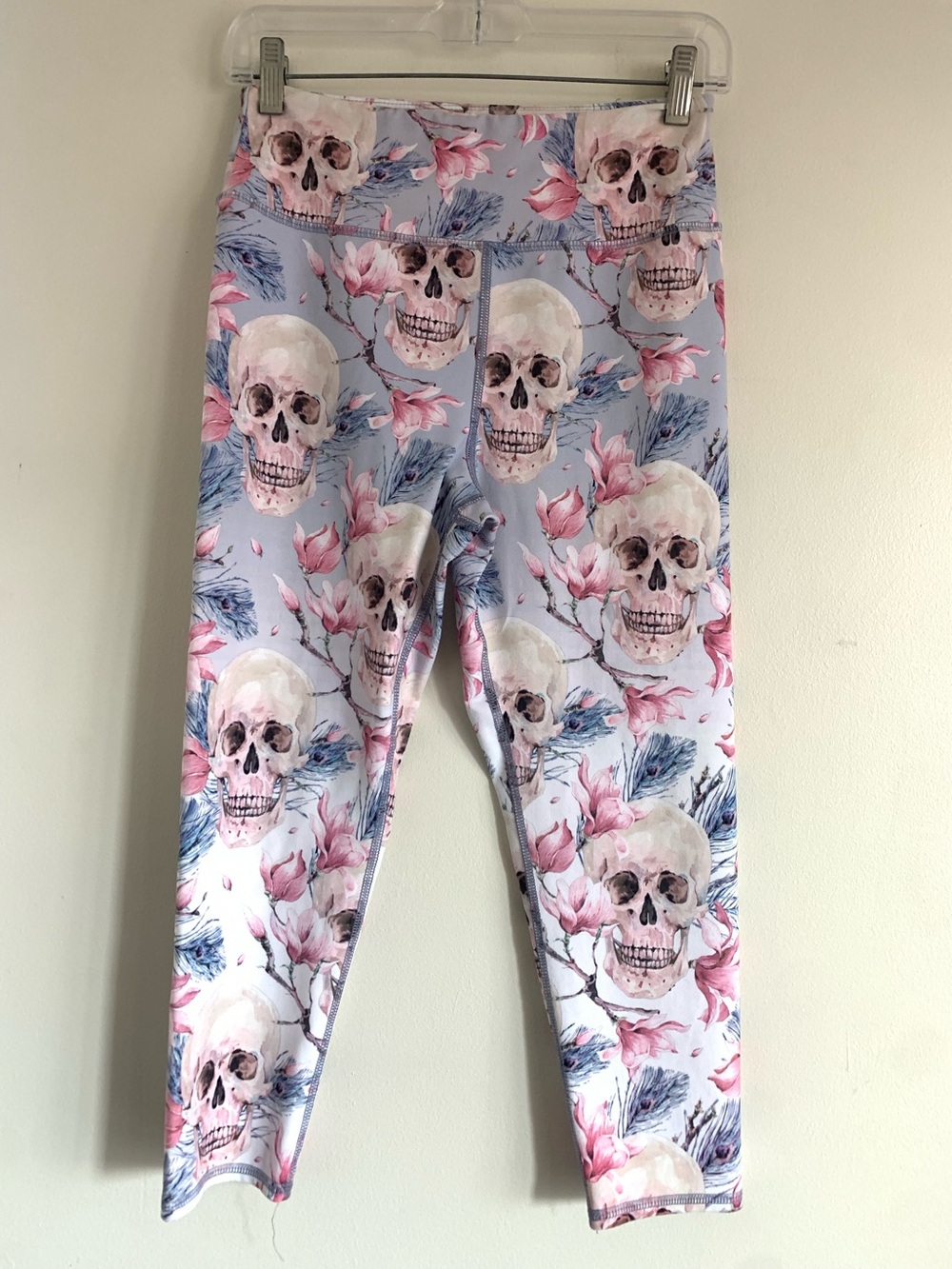 Evolution & Creation Floral Skull Leggings L Whimsigoth Athletic Athleisure Goth